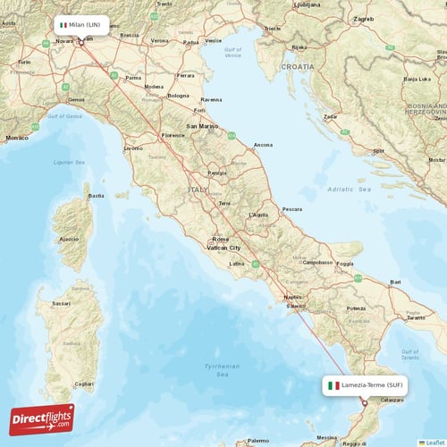 Lamezia-Terme - Milan direct flight map