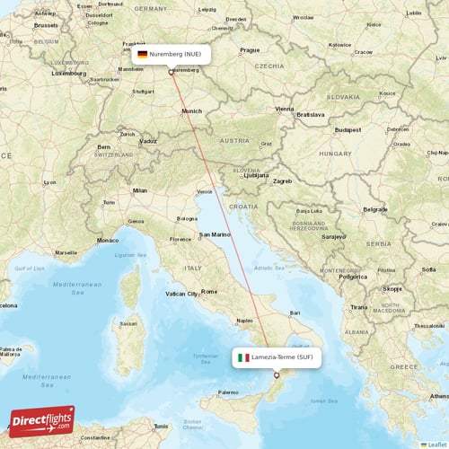 Lamezia-Terme - Nuremberg direct flight map