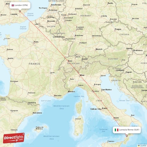 Lamezia-Terme - London direct flight map