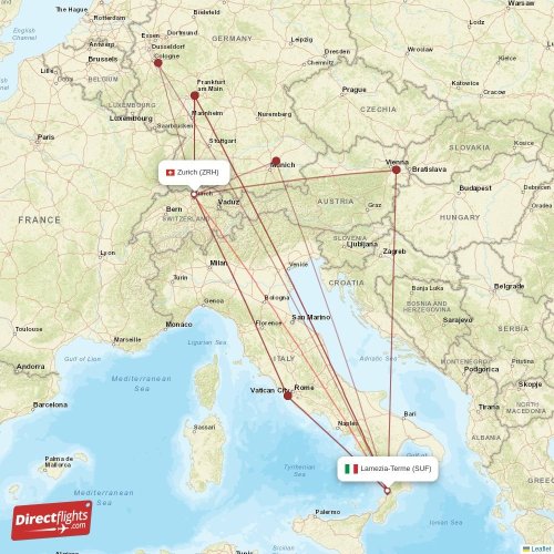 Lamezia-Terme - Zurich direct flight map