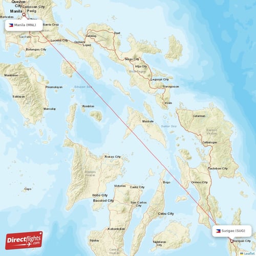 Surigao - Manila direct flight map