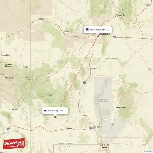 Silver City - Albuquerque direct flight map