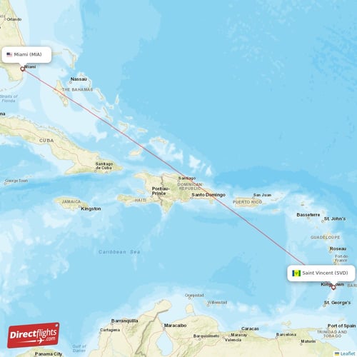 Saint Vincent - Miami direct flight map