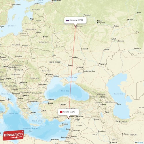 Moscow - Adana direct flight map