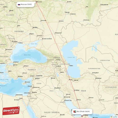 Moscow - Abu Dhabi direct flight map