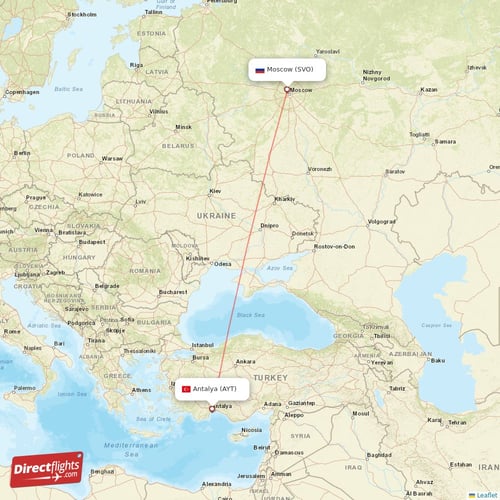 Moscow - Antalya direct flight map