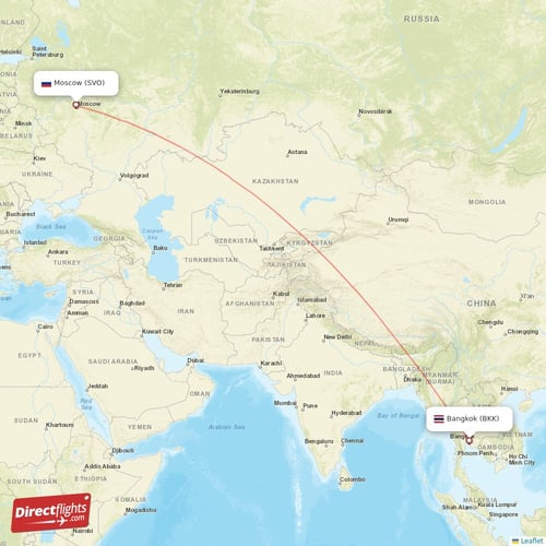 Moscow - Bangkok direct flight map