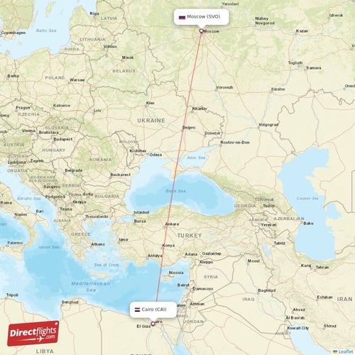Moscow - Cairo direct flight map