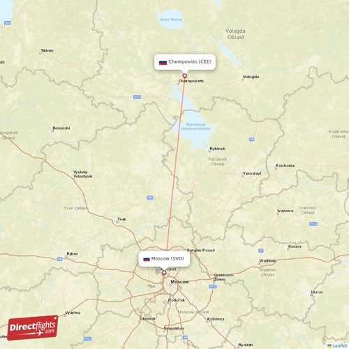 Moscow - Cherepovets direct flight map