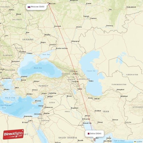 Moscow - Doha direct flight map