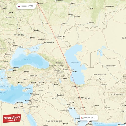 Moscow - Dubai direct flight map