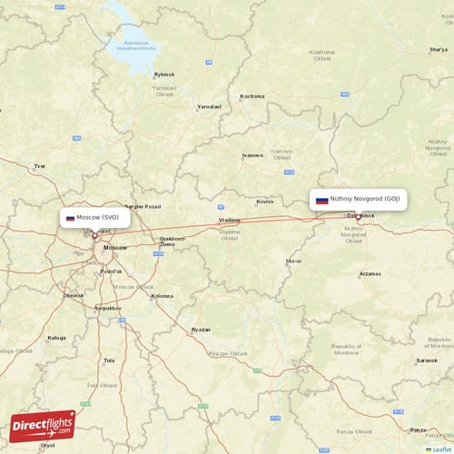 Moscow - Nizhniy Novgorod direct flight map