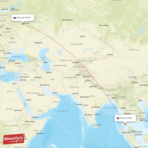 Moscow - Phuket direct flight map