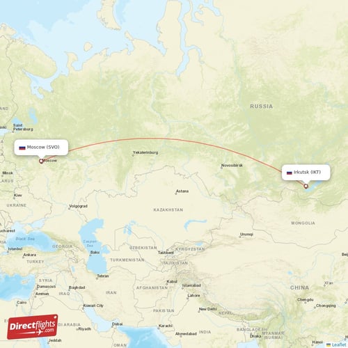 Moscow - Irkutsk direct flight map