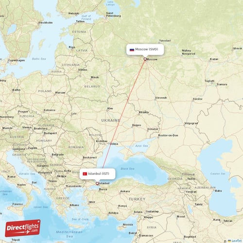 Moscow - Istanbul direct flight map