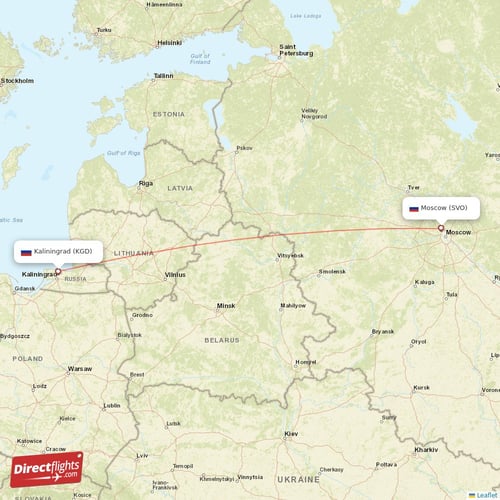 Moscow - Kaliningrad direct flight map
