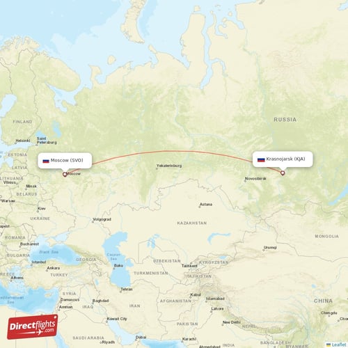 Moscow - Krasnojarsk direct flight map