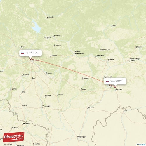 Moscow - Samara direct flight map