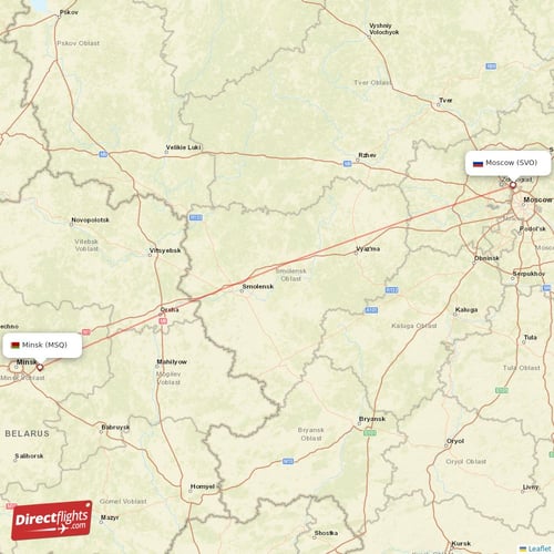 Moscow - Minsk direct flight map