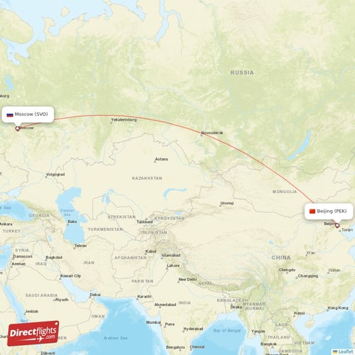 Moscow - Beijing direct flight map