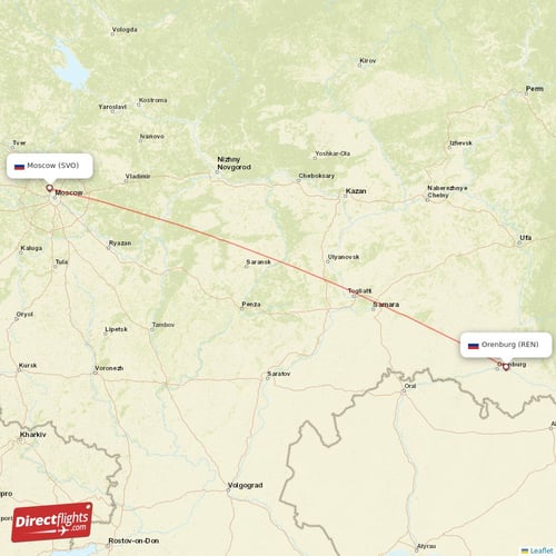 Moscow - Orenburg direct flight map