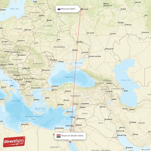 Moscow - Sharm el Sheikh direct flight map