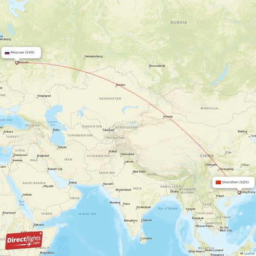 Moscow - Shenzhen direct flight map