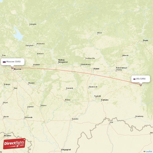 Moscow - Ufa direct flight map