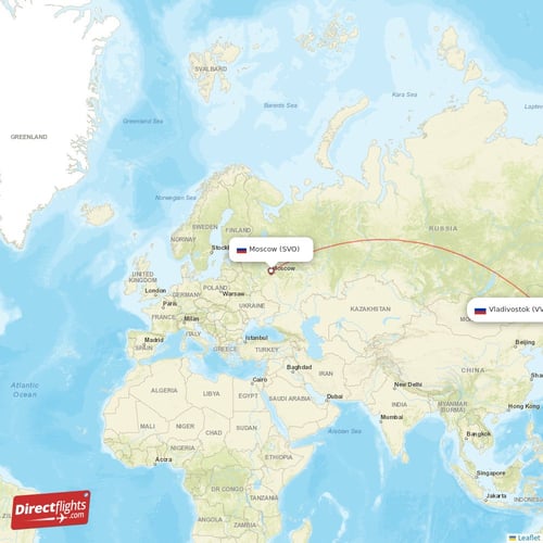 Moscow - Vladivostok direct flight map