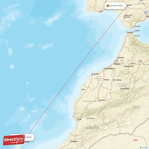 Sevilla - Lanzarote direct flight map