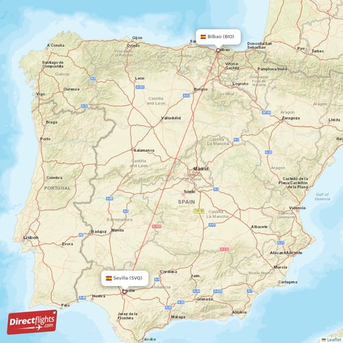 Sevilla - Bilbao direct flight map