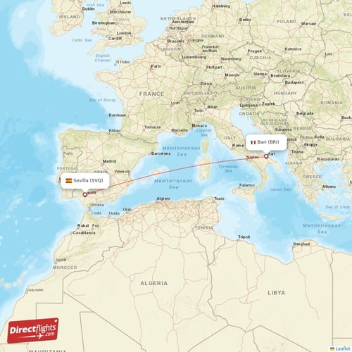 Sevilla - Bari direct flight map