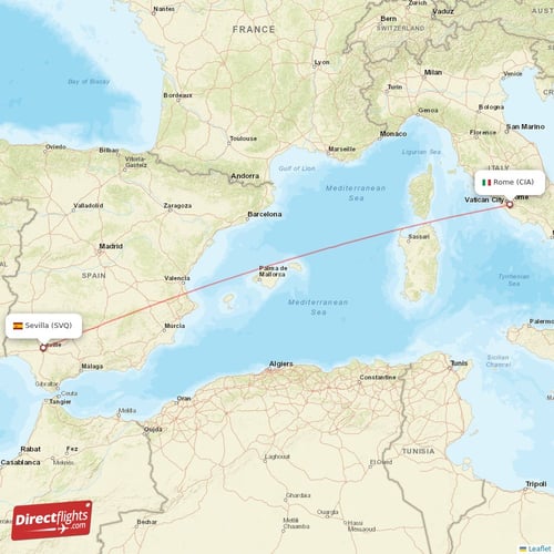 Sevilla - Rome direct flight map