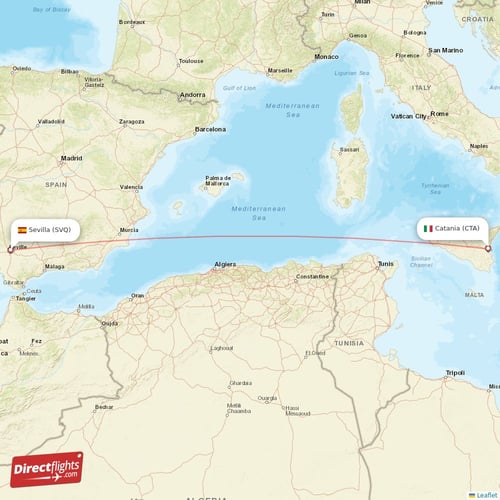 Sevilla - Catania direct flight map