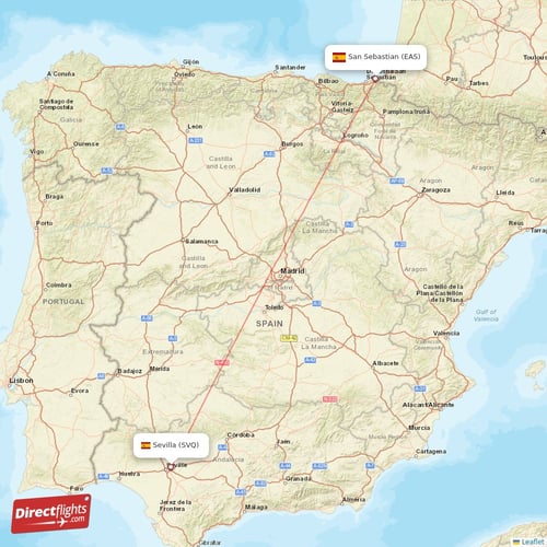 Sevilla - San Sebastian direct flight map