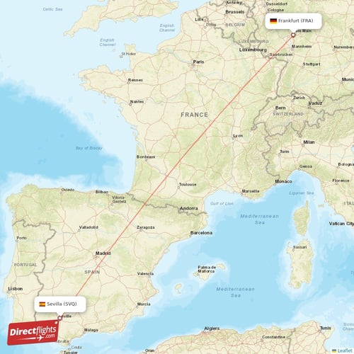 Sevilla - Frankfurt direct flight map