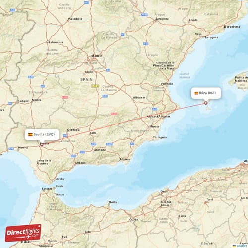 Sevilla - Ibiza direct flight map
