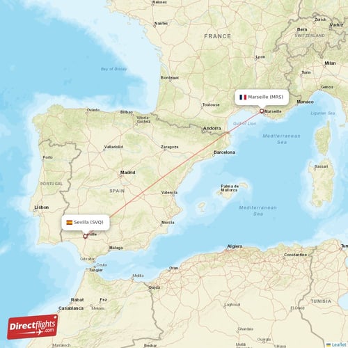 Sevilla - Marseille direct flight map