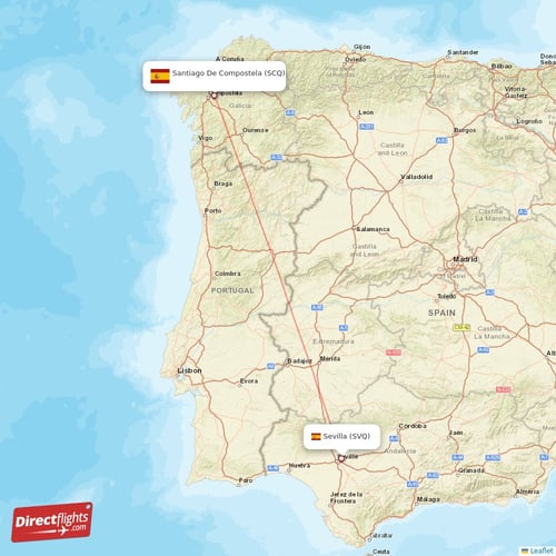 Sevilla - Santiago De Compostela direct flight map
