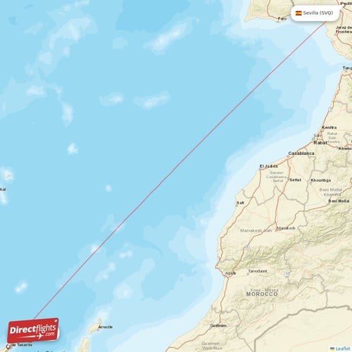 Sevilla - Tenerife direct flight map