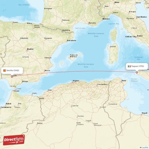 Sevilla - Trapani direct flight map
