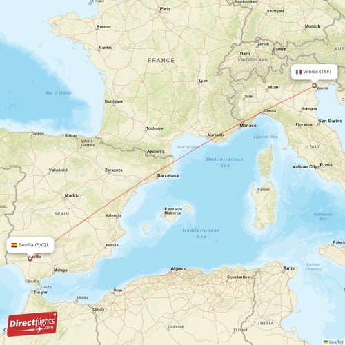 Sevilla - Venice direct flight map