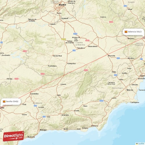 Sevilla - Valencia direct flight map