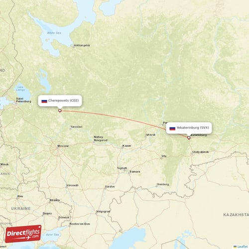 Yekaterinburg - Cherepovets direct flight map