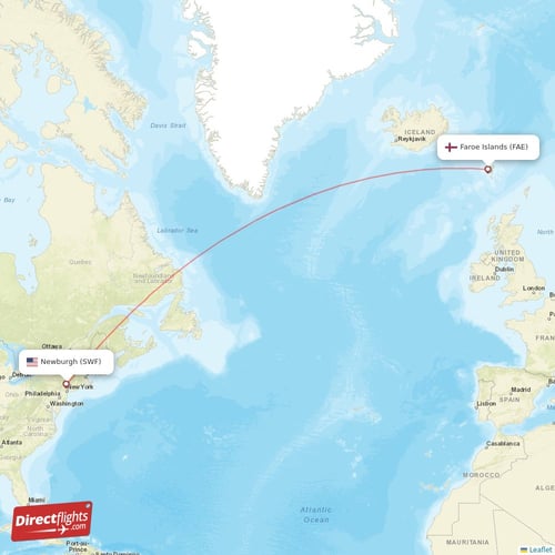 Newburgh - Faroe Islands direct flight map