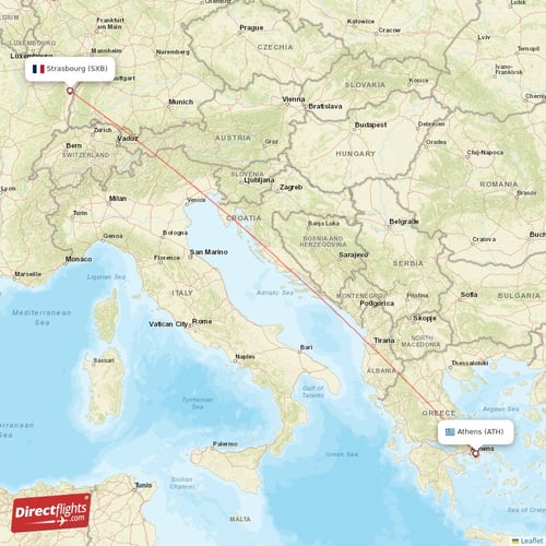 Strasbourg - Athens direct flight map