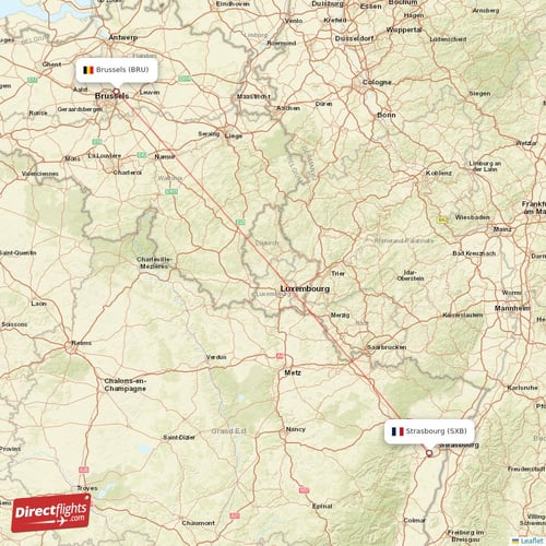 Strasbourg - Brussels direct flight map