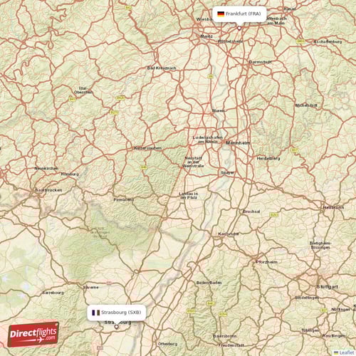 Strasbourg - Frankfurt direct flight map