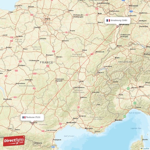 Strasbourg - Toulouse direct flight map