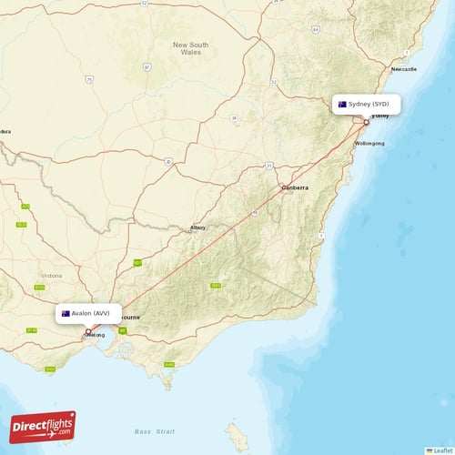 Sydney - Avalon direct flight map
